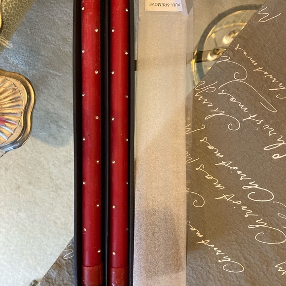 NWT MacKenzie-Childs Red tapers, dinner candles with small diamonds.Quant:2Boxed - Picture 7 of 13